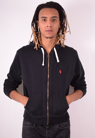 POLO RALPH LAUREN MENS VINTAGE HOODIE JACKET SMALL BLACK 90S