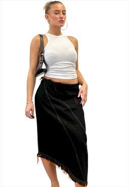Vintage Y2k Asymmetric Denim Midi Skirt