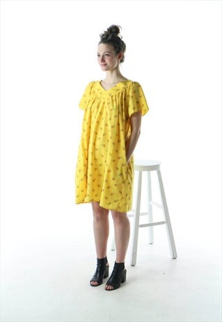 YELLOW SHORT SLEEVE DRESS / ABSTRACT SHORT SLEEVE DRESS
