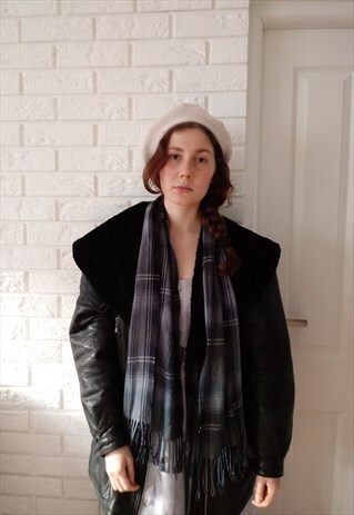 90S GRUNGE UNISEX VINTAGE BLUE TARTAN PREPPY AUTUMN SCARF
