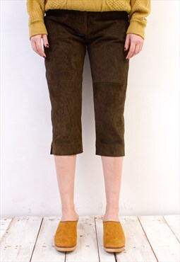 Vintage Women's M Bridge Suede W29 Leather Trousers Pants