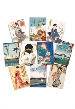 Japanese Aesthetic Ukiyo-e Art Greeting Cards Set of 10 