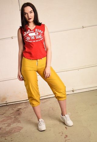 Y2K RETRO MUSTARD SHORT CUT CAPRI CARGO TROUSERS