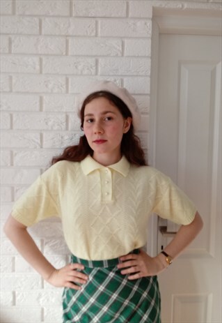 'WALLY' VINTAGE PASTEL YELLOW PREPPY TOP WITH COLLAR