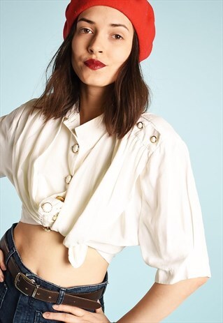 80'S RETRO PARIS CHIC MINIMALIST DRAPED SHIRT BLOUSE TOP