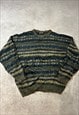 VINTAGE KNITTED JUMPER ABSTRACT PATTERNED GRANDAD SWEATER