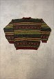 VINTAGE KNITTED JUMPER ABSTRACT PATTERNED GRANDAD SWEATER