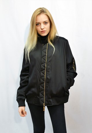 OVERSIZED RELAXED FIT SATIN QUILT LINING BOMBER JACKET BLACK