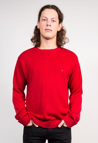 VINTAGE 90'S RED TOMMY HILFIGER KNIT JUMPER SWEATSHIRT