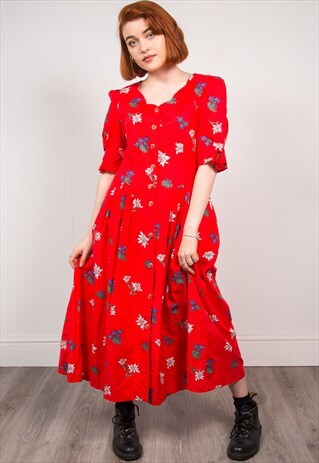 VINTAGE 90'S RED FLORAL MIDI DRESS