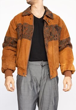 Vintage  Leather Jacket Navajo Bomber in Brown XL