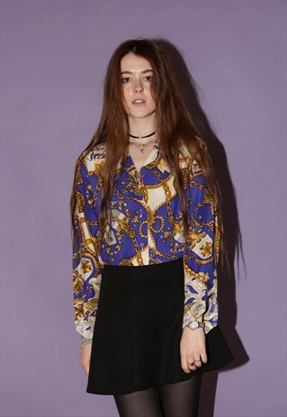 BLUE AND GOLD SCARF PRINT SHIRT