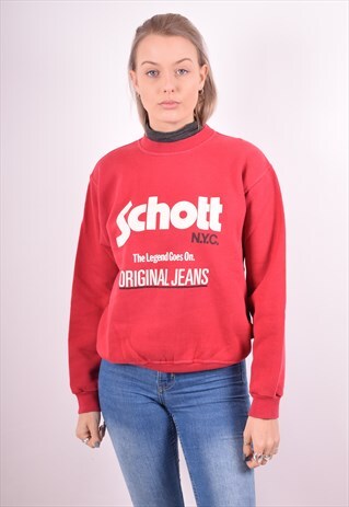 SCHOTT WOMENS VINTAGE SWEATSHIRT JUMPER SMALL RED 90S