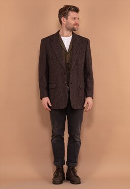 Vintage 70's Men Harris Tweed Blazer Jacket in Brown
