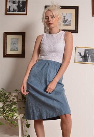 VINTAGE 80S PENCIL SKIRT IN BLUE SUEDE