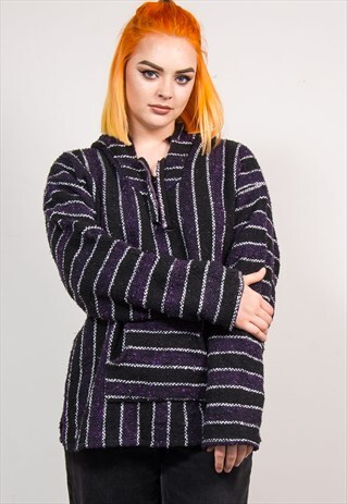 90'S VTG JUMPER STRIPED HIPPIE FESTIVAL GRUNGE BAJA HOODIE