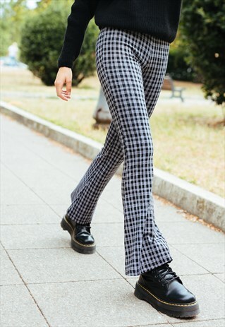 FLARED TROUSERS IN CHECKERED PATTERN - BLACK AND WHITE