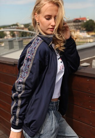 VINTAGE 80'S USA SPORTS SPELLOUT TRACK JACKET