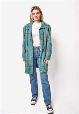 90s vintage wind coat long parka green multi coloured 80s 