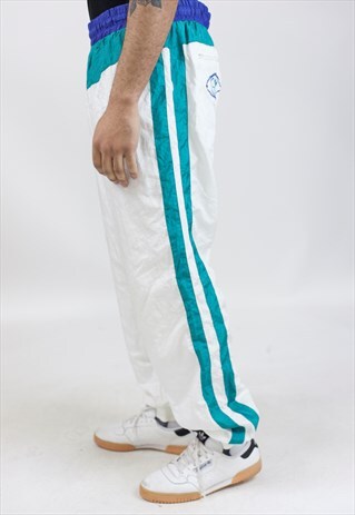 VINTAGE 90S WHITE/GREEN/BLUE SHELL TRACKSUIT BOTTOMS