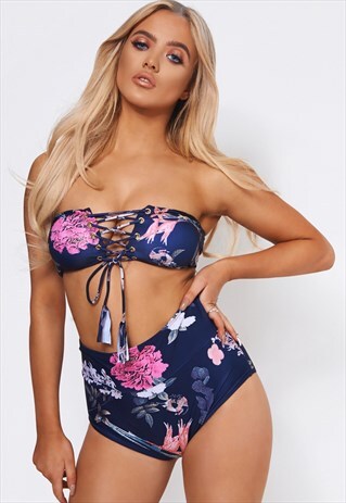 SABO NAVY & PINK TROPICAL PRINT BIKINI