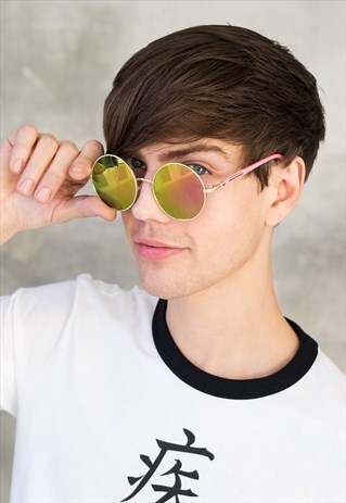 ROUND LENNON MIRROR SUNGLASSES FESTIVAL GOLD METAL FRAMES