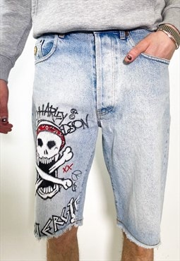Vintage 90s skull pirates denim shorts