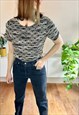 1990'S VINTAGE BLACK AND TAN BOUCLE TEXTURED KNIT TOP