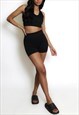 RIBBED CUT-OUT BACK CROP TOP & SHORTS SET IN BLACK
