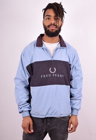 FRED PERRY MENS VINTAGE PULLOVER JACKET SMALL BLUE 90S