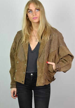 VINTAGE 70S LIGHT BROWN CROPPED LEATHER BIKER JACKET