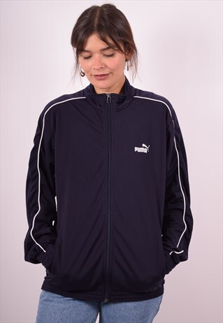 PUMA WOMENS VINTAGE TRACKSUIT TOP JACKET MEDIUM NAVY BLUE 90