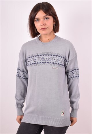 WOMENS VINTAGE JUMPER SWEATER MEDIUM BLUE 90S