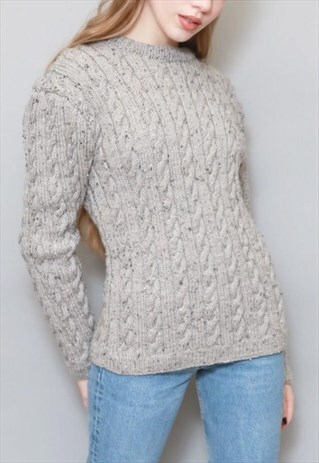 VINTAGE 1990'S THICK KNITTED WOOL GREY JUMPER