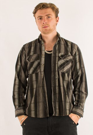 VINTAGE BROWN STRIPED CHECKERED CORDUROY SHIRT
