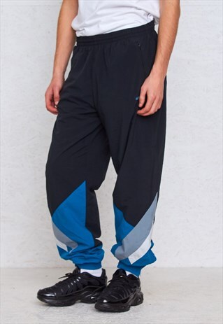VINTAGE RETRO BLACK BLUE ADIDAS TRACK JOGGERS BOTTOMS