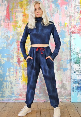 TRACK SUIT CO-ORDINATES IN BLUE SPONGE PRINT