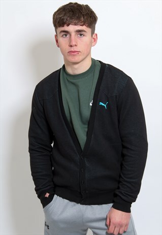 VINTAGE PUMA CARDIGAN IN BLACK MEDIUM