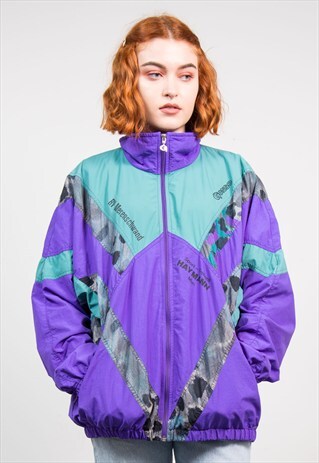 90'S VINTAGE COLOURFUL SHELL TRACKSUIT TOP JACKET