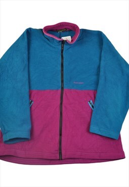 Vintage Fleece Jacket Retro Block Colour Pattern Blue Large