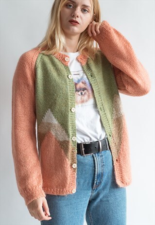 VINTAGE 80S PEACH HANDKNIT CARDIGAN