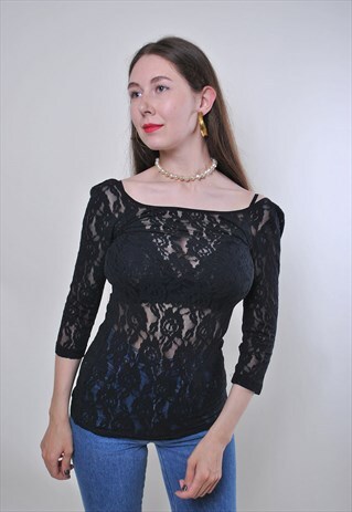 VINTAGE BLACK EVENING LACE BLOUSE