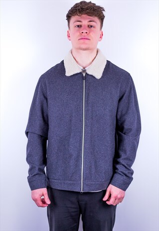 VINTAGE FARAH BORG WOOL JACKET FAUX SHEEPSKIN IN GREY