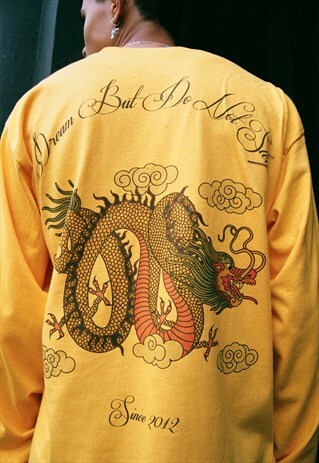 GOLD LONG SLEEVED T-SHIRT WITH CHINESE DRAGON DESIGN