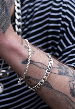 54 Floral 12mm Curb Cuban Bracelet - Silver