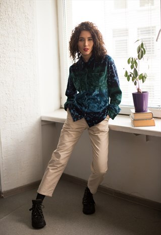 VINTAGE 80'S BLUE/GREEN PATTERNED VELVET SHIRT