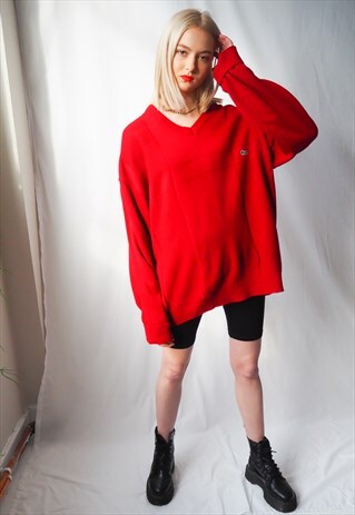 VINTAGE LACOSTE RED V NECK JUMPER
