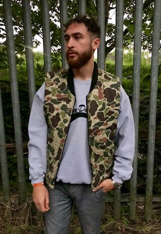 VINTAGE CAMO GILET SLEEVELESS REVERSIBLE TECH VEST JACKET