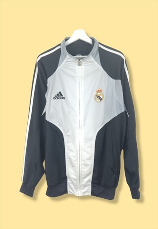 VINTAGE REAL MADRID ADIDAS Y2K FOOTBALL TRACK JACKET WHITE L