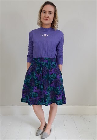 VINTAGE 80'S GREEN AND PURPLE LIGHTWEIGHT JERSEY SKIRT